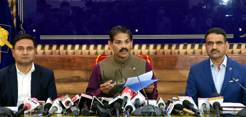 Special DGP CID, R R Swain addressing a press conference in Srinagar on Tuesday. -Excelsior/Shakeel Special DGP CID, R R Swain addressing a press conference in Srinagar on Tuesday. -Excelsior/Shakeel