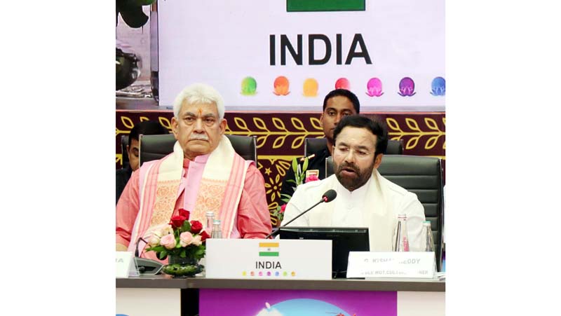 Tourism Minister GK Reddy and LG Manoj Sinha during inaugural session of Tourism Working Group meeting at SKICC Srinagar on Tuesday. -Excelsior/Shakeel Tourism Minister GK Reddy and LG Manoj Sinha during inaugural session of Tourism Working Group meeting at SKICC Srinagar on Tuesday. -Excelsior/Shakeel