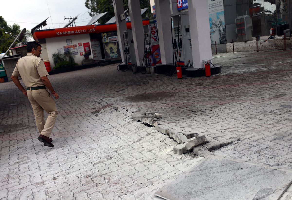 A portion of petrol pump damaged due to a blast in Narwal area on Tuesday. — Excelsior/Rakesh A portion of petrol pump damaged due to a blast in Narwal area on Tuesday. — Excelsior/Rakesh