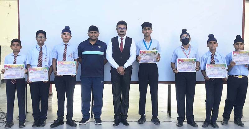 Speedball team of Shaurya International School posing with Principal Rajesh Gandral at Jammu on Monday. Speedball team of Shaurya International School posing with Principal Rajesh Gandral at Jammu on Monday.