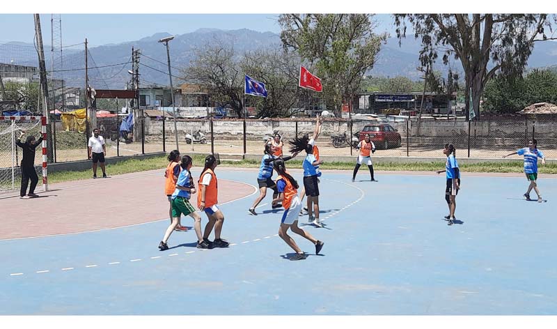 Girls in action during a Handball match at Mini Stadium, Udhampur. Girls in action during a Handball match at Mini Stadium, Udhampur.