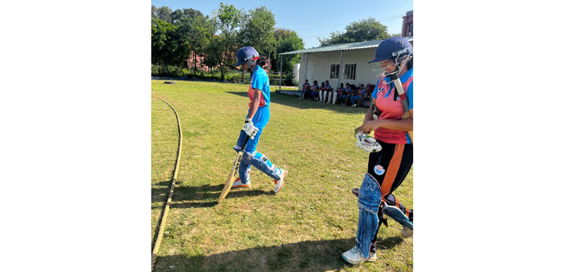 Budding female cricket players during a trial match at Hostel Ground, Jammu. Budding female cricket players during a trial match at Hostel Ground, Jammu.