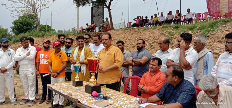 Former MLA Rajiv Sharma during the inaugural ceremony of T-20 tournament at Ambh Gharota on Thursday. Former MLA Rajiv Sharma during the inaugural ceremony of T-20 tournament at Ambh Gharota on Thursday.