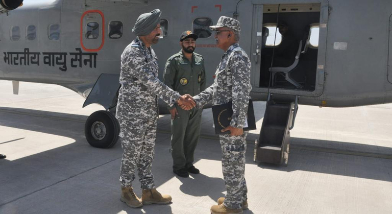 Air Marshal, K Anantharaman being received by a senior IAF officer at Jammu air base. Air Marshal, K Anantharaman being received by a senior IAF officer at Jammu air base.