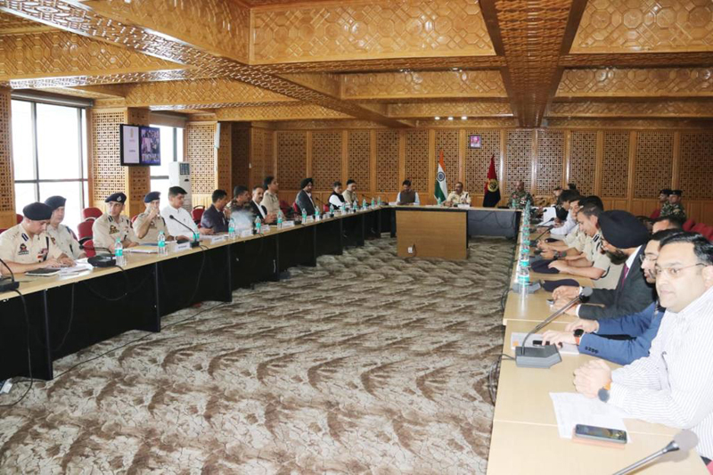 DGP Dilbag Singh chairing a meeting in Srinagar on Wednesday. DGP Dilbag Singh chairing a meeting in Srinagar on Wednesday.