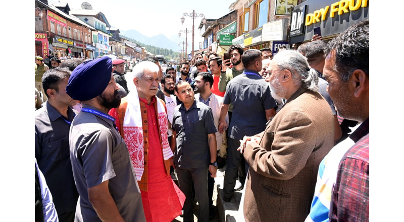 Lt Governor Manoj Sinha interacting with people during visit to Pahalgam. Lt Governor Manoj Sinha interacting with people during visit to Pahalgam.