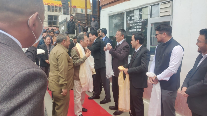 Justice Tashi Rabstan being welcomed at District Court Complex Kargil on Saturday. Justice Tashi Rabstan being welcomed at District Court Complex Kargil on Saturday.