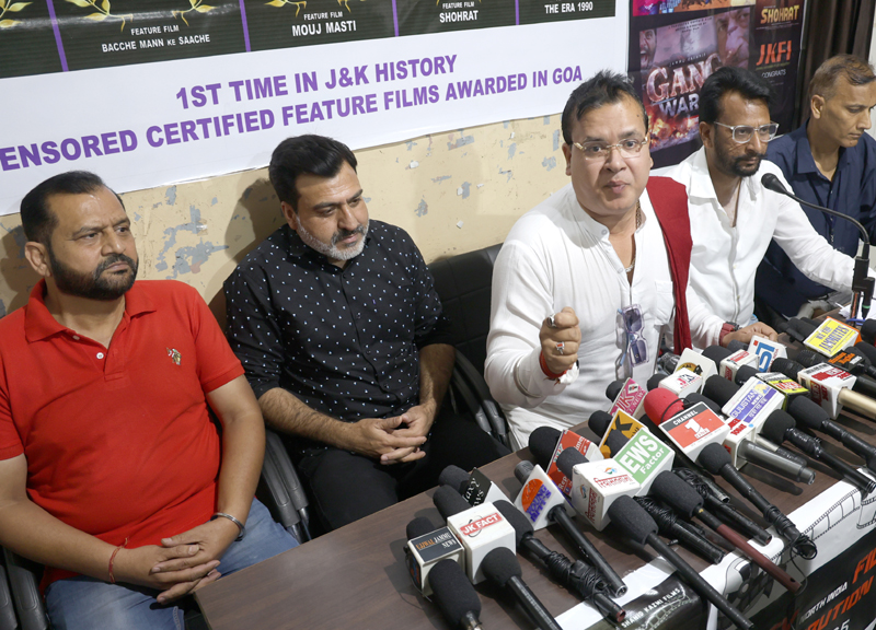 Film makers from Jammu addressing a press conference at Jammu on Saturday. - Excelsior/Rakesh Film makers from Jammu addressing a press conference at Jammu on Saturday. - Excelsior/Rakesh