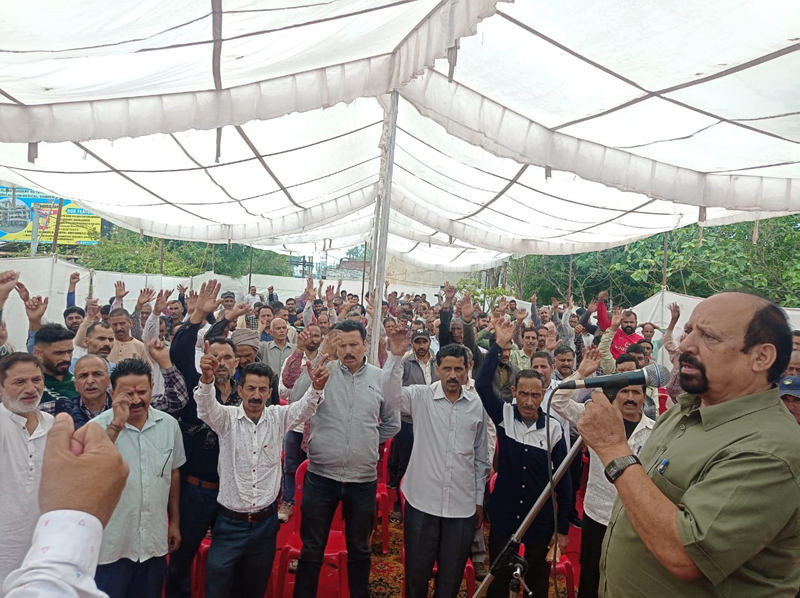 PHE workers staging protest at Udhampur on Monday. PHE workers staging protest at Udhampur on Monday.