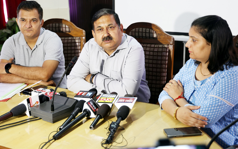 DSEJ Ashok Sharma addressing a press conference at Jammu on Saturday. —Excelsior/Rakesh