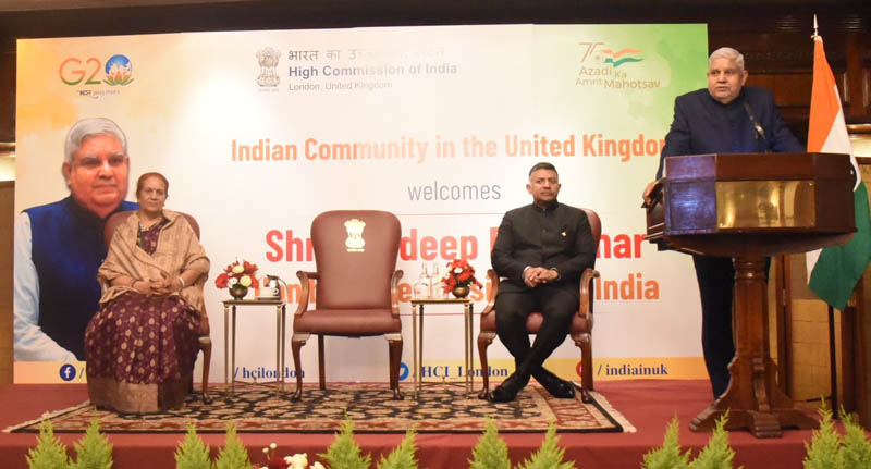 Vice President Jagdeep Dhankhar speaks during an interaction with the members of the Indian community in United Kingdom, in London. Vice President Jagdeep Dhankhar speaks during an interaction with the members of the Indian community in United Kingdom, in London.