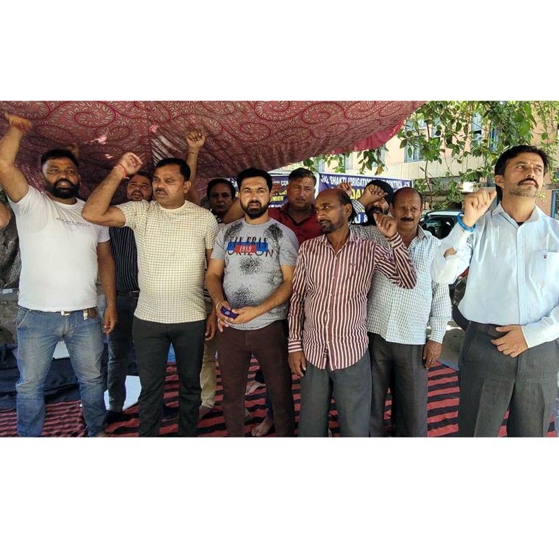 Irrigation and Flood Control Department workers staging protest in Jammu. Irrigation and Flood Control Department workers staging protest in Jammu.