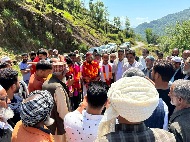 DDC Member Surankote, Shahnawaz Choudhary laying foundation stone of a link road in Surankote area of Poonch on Wednesday. DDC Member Surankote, Shahnawaz Choudhary laying foundation stone of a link road in Surankote area of Poonch on Wednesday.