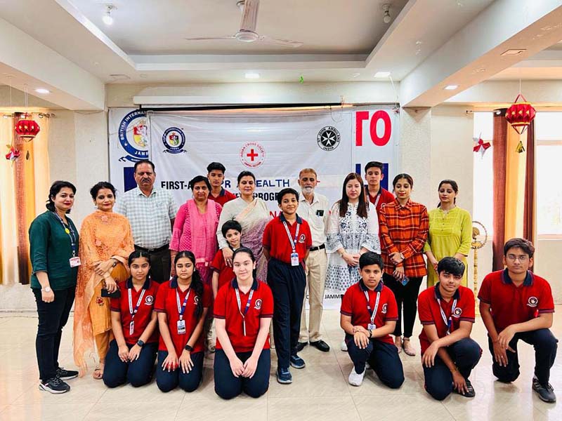 Students posing with organizers of the event at Sainik Colony Jammu on Friday. Students posing with organizers of the event at Sainik Colony Jammu on Friday.