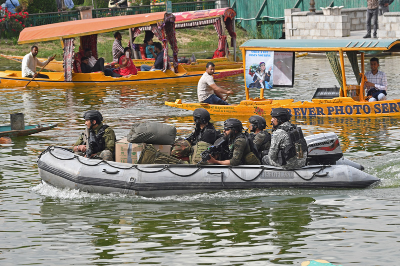 Marine Commandos in Dal Lake ahead of G20 in Srinagar. -Excelsior/Shakeel Marine Commandos in Dal Lake ahead of G20 in Srinagar. -Excelsior/Shakeel