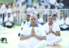 Vice President Jagdeep Dhankhar performing Yoga on the International Yoga Day 2023 celebrations in Jabalpur, Madhya Pradesh Wednesday. (UNI)