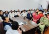Union Minister Dr Jitendra Singh convening a meeting of district administration and PRIs to review the progress of ongoing developmental works at Udhampur on Saturday.