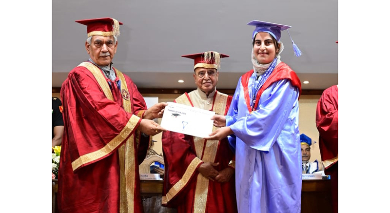 LG Manoj Sinha presenting degree to a student during IUST convocation at Awantipora on Saturday. Another pic on page 3. LG Manoj Sinha presenting degree to a student during IUST convocation at Awantipora on Saturday. Another pic on page 3.