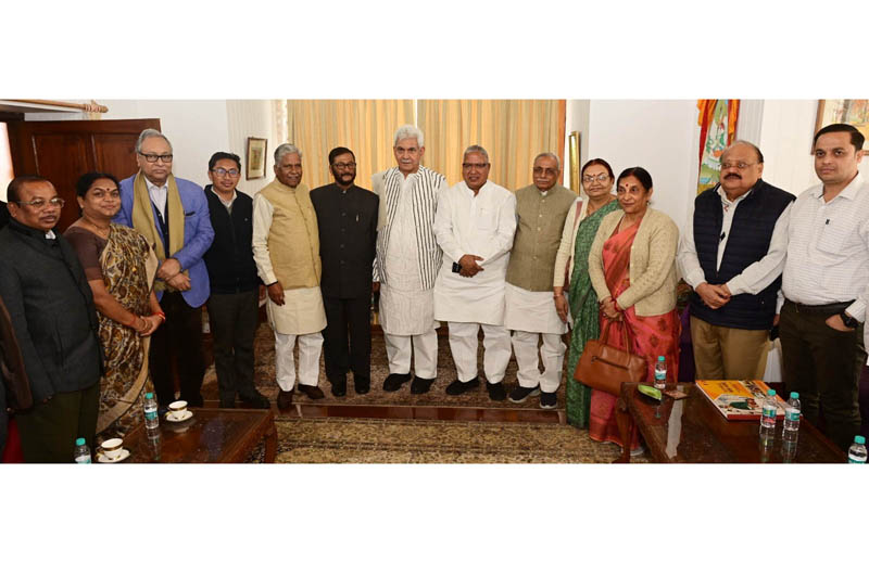 LG Manoj Sinha with Joint Committee of Parliament on Forests (Conservation) Amendment Bill posing for a group photograph. LG Manoj Sinha with Joint Committee of Parliament on Forests (Conservation) Amendment Bill posing for a group photograph.
