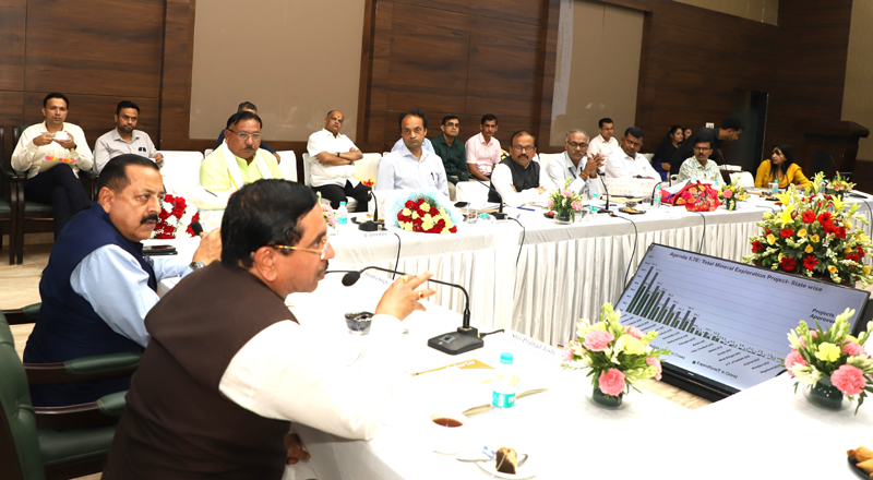 Union Ministers Prahlad Joshi and Dr Jitendra Singh chairing a meeting on minerals on Wednesday. Union Ministers Prahlad Joshi and Dr Jitendra Singh chairing a meeting on minerals on Wednesday.