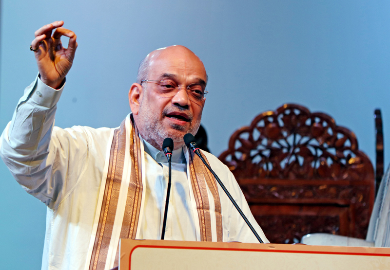 Home Minister Amit Shah addressing a gathering at SKICC during the Vitasta cultural programme in Srinagar on Friday. -Excelsior/Shakeel Home Minister Amit Shah addressing a gathering at SKICC during the Vitasta cultural programme in Srinagar on Friday. -Excelsior/Shakeel