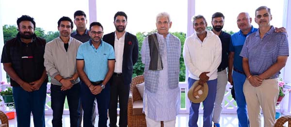 Lieutenant Governor Manoj Sinha with former International cricketers in Srinagar. Lieutenant Governor Manoj Sinha with former International cricketers in Srinagar.