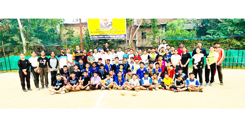Handball teams posing for a group photograph during an invitational match at Jammu. Handball teams posing for a group photograph during an invitational match at Jammu.