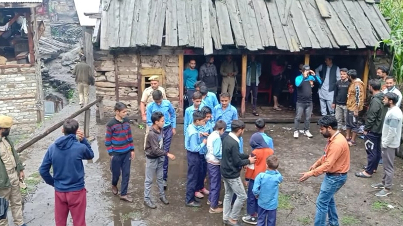 Students playing outside the dilapidated building of Govt. High School Kiyar in Kishtwar. Students playing outside the dilapidated building of Govt. High School Kiyar in Kishtwar.