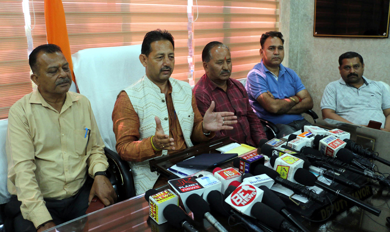 Deputy Mayor, Baldev Singh Billawaria addressing a press conference at Jammu on Wednesday. Deputy Mayor, Baldev Singh Billawaria addressing a press conference at Jammu on Wednesday.