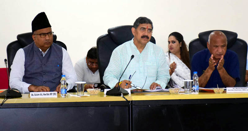 MP Jugal Kishore Sharma chairing a meeting at Jammu on Monday. MP Jugal Kishore Sharma chairing a meeting at Jammu on Monday.