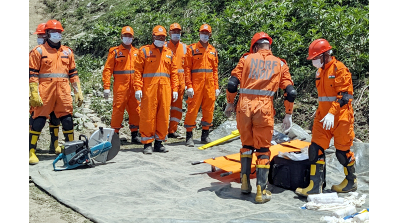 NDMA jawans conducting mock drill on Saturday. NDMA jawans conducting mock drill on Saturday.