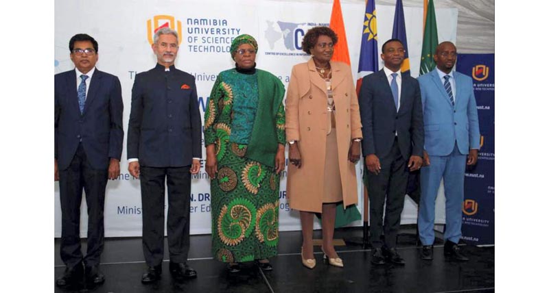 External Affairs Minister S. Jaishankar with Namibia's Deputy Prime Minister and Foreign Minister Netumbo Nandi-Ndaitwah and Minister of Higher Education Itah Kandjii-Murangi during the inauguration of India-Namibia Centre of Excellence in Information Technology (INCEIT), in Windhoek, Namibia. External Affairs Minister S. Jaishankar with Namibia's Deputy Prime Minister and Foreign Minister Netumbo Nandi-Ndaitwah and Minister of Higher Education Itah Kandjii-Murangi during the inauguration of India-Namibia Centre of Excellence in Information Technology (INCEIT), in Windhoek, Namibia.