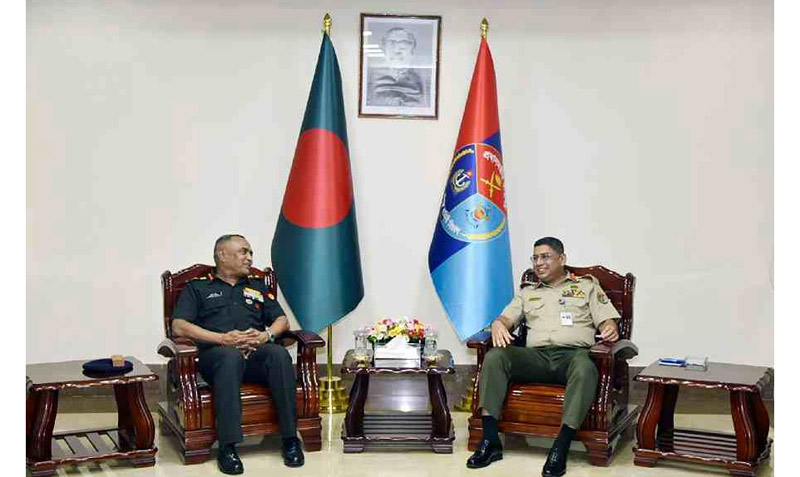 Chief of Army Staff General Manoj Pande interacts with Lieutenant General of Bangladesh Army Waker-Uz-Zaman during a meeting, in Dhaka. Chief of Army Staff General Manoj Pande interacts with Lieutenant General of Bangladesh Army Waker-Uz-Zaman during a meeting, in Dhaka.