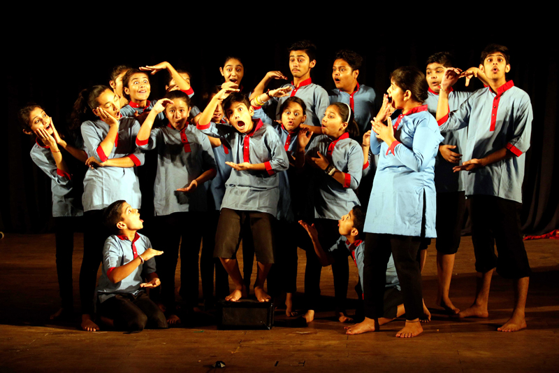 Children performing during a play after getting training at Natrang's Children Theatre Workshop in Jammu. Children performing during a play after getting training at Natrang's Children Theatre Workshop in Jammu.