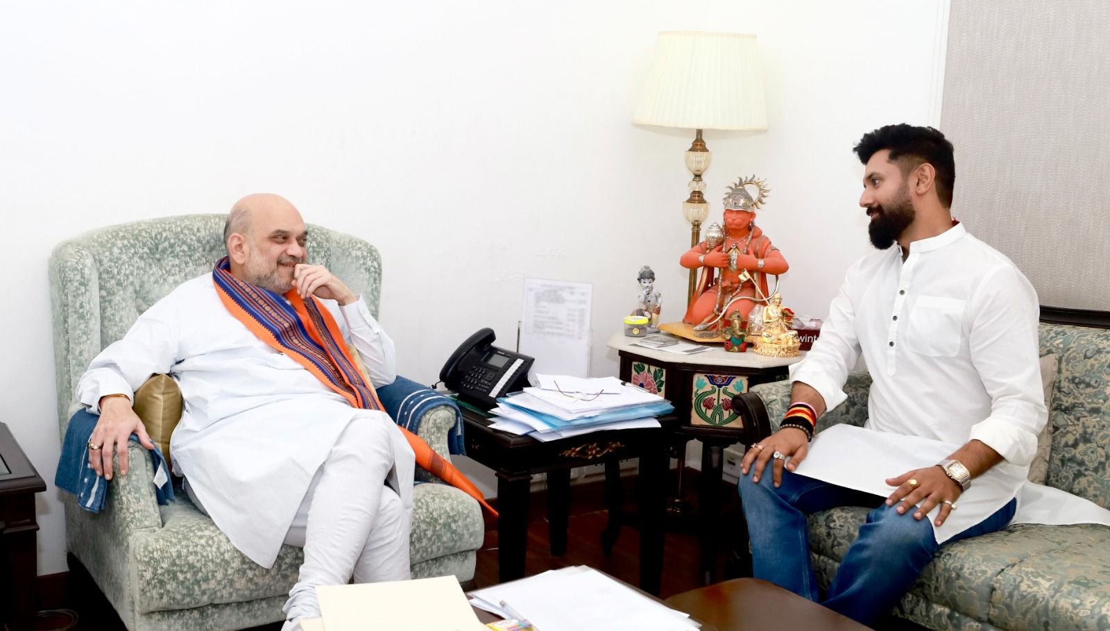 CHIRAG Union Home Minister Amit Shah and LJP (Ramvilas) chief Chirag Paswan during a meeting in New Delhi