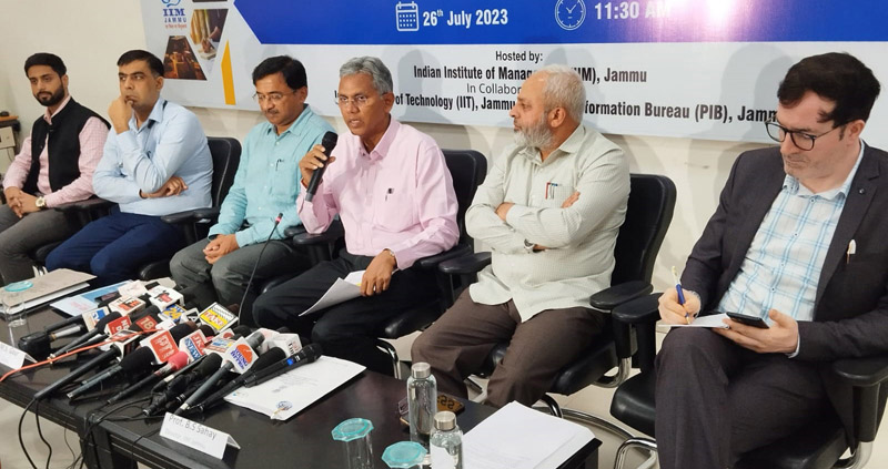Directors of IIM Jammu, IIT Jammu and others at the joint press conference on Wednesday. Directors of IIM Jammu, IIT Jammu and others at the joint press conference on Wednesday.