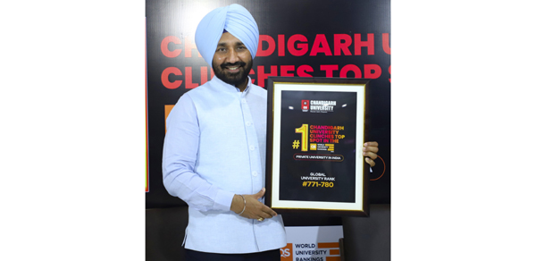 CU Chancellor Satnam Singh Sandhu exhibiting University's top ranking in recently released QSWU Rankings on Friday. CU Chancellor Satnam Singh Sandhu exhibiting University's top ranking in recently released QSWU Rankings on Friday.