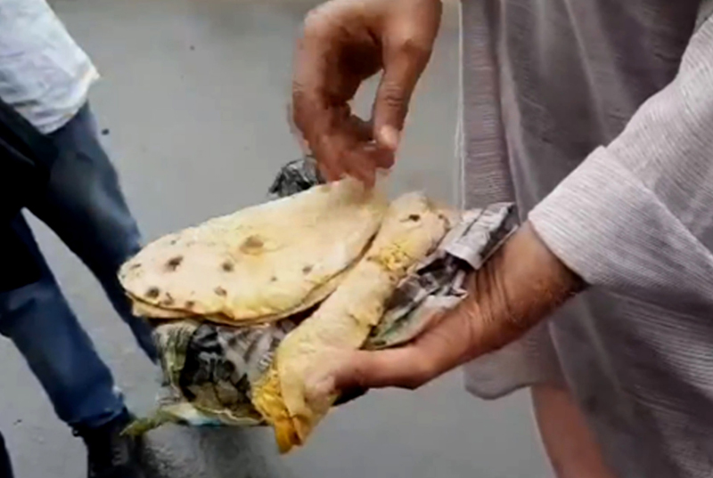 An inmate showing poor quality of food being provided to them at Old Age Home in Udhampur. An inmate showing poor quality of food being provided to them at Old Age Home in Udhampur.
