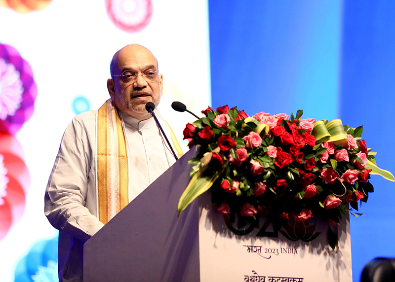 Union Home Minister Amit Shah addressing at the inaugural session of the G20 conference on 'Crime and Security in the age of NFTs, AI and Metaverse', in Gurugram on Thursday.(UNI) Union Home Minister Amit Shah addressing at the inaugural session of the G20 conference on 'Crime and Security in the age of NFTs, AI and Metaverse', in Gurugram on Thursday.(UNI)