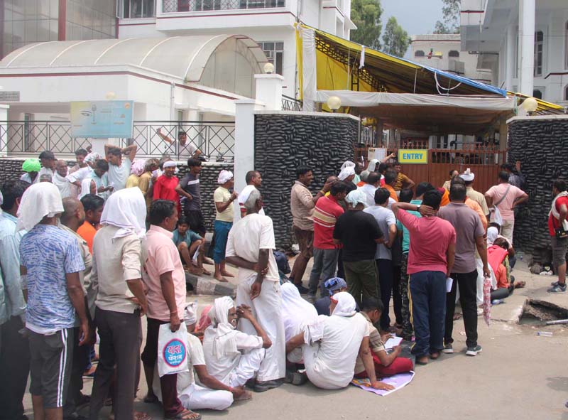 Amarnath Ji yatris at a registration counter in Jammu on Friday.