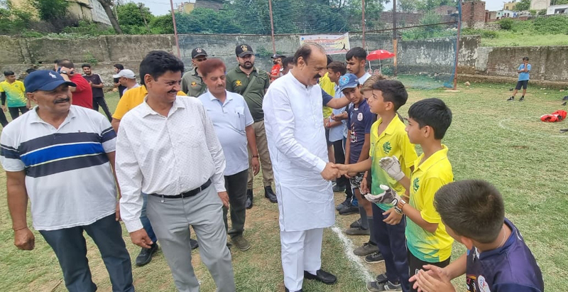 Bharatiya Janta Party, vice president Surjeet Singh Slathia interacting with Softball players during championship at Bari Brahmana today. Bharatiya Janta Party, vice president Surjeet Singh Slathia interacting with Softball players during championship at Bari Brahmana today.