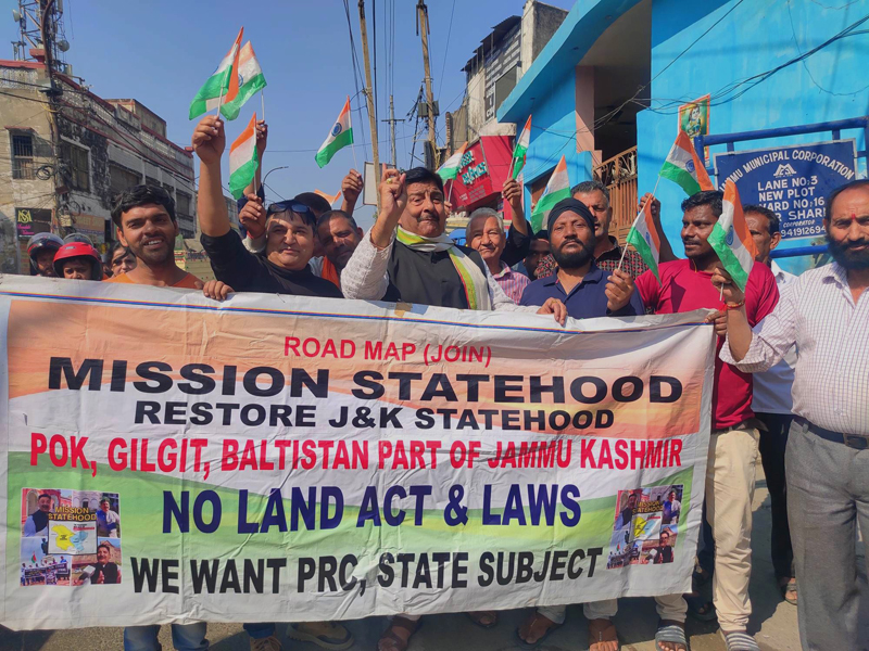 MSJK activists raising slogans during a protest at Jammu on Sunday. MSJK activists raising slogans during a protest at Jammu on Sunday.