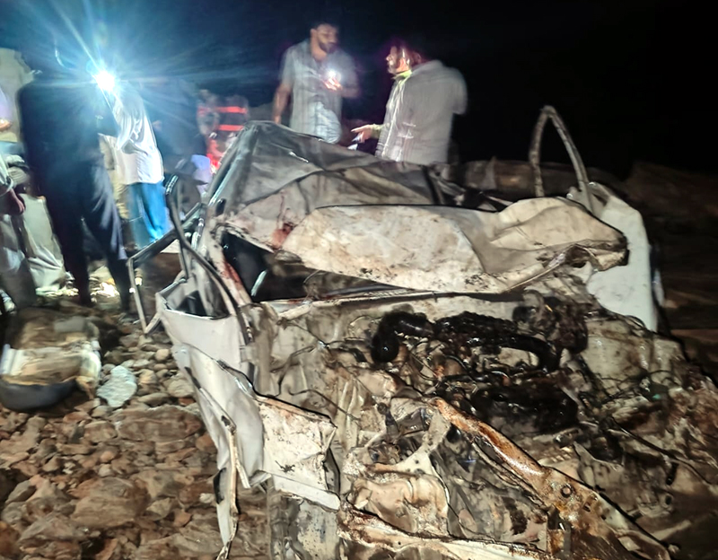 Mingled remains of a car that met accident in Doda on Tuesday .- Excelsior/Tilak Raj Mingled remains of a car that met accident in Doda on Tuesday .- Excelsior/Tilak Raj