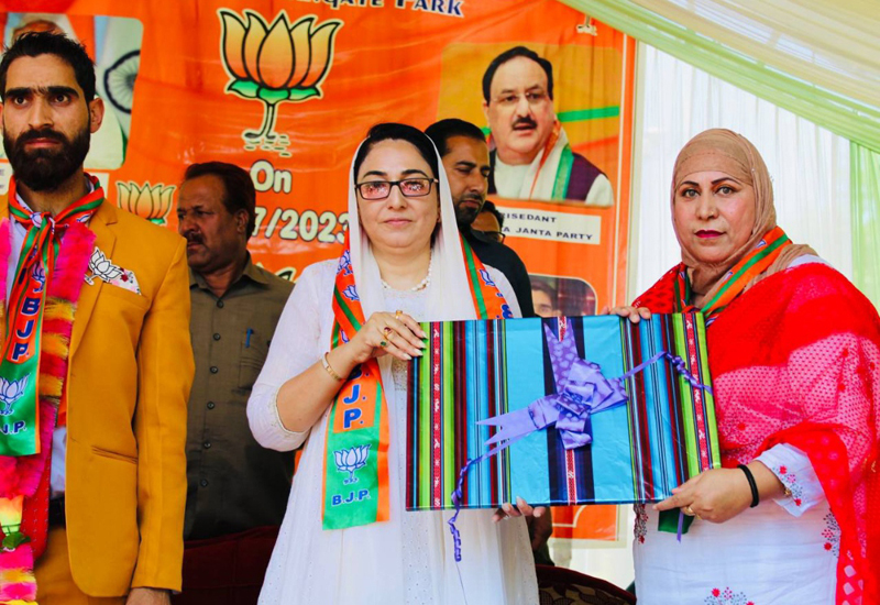 Waqf Board Chairperson Dr Darakshan Andrabi during public meeting at Langate in Kashmir on Thursday. Waqf Board Chairperson Dr Darakshan Andrabi during public meeting at Langate in Kashmir on Thursday.