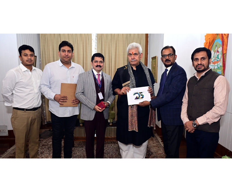 LG Manoj Sinha being presented a memento by QCI delegation at Raj Bhawan in Srinagar on Saturday. LG Manoj Sinha being presented a memento by QCI delegation at Raj Bhawan in Srinagar on Saturday.