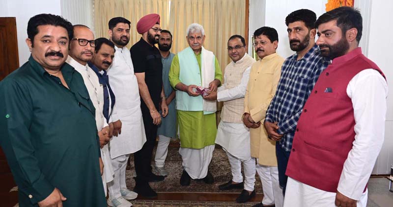National President BJP Minority Morcha Jamal Siddiqui along with executive members meeting LG Manoj Sinha. National President BJP Minority Morcha Jamal Siddiqui along with executive members meeting LG Manoj Sinha.