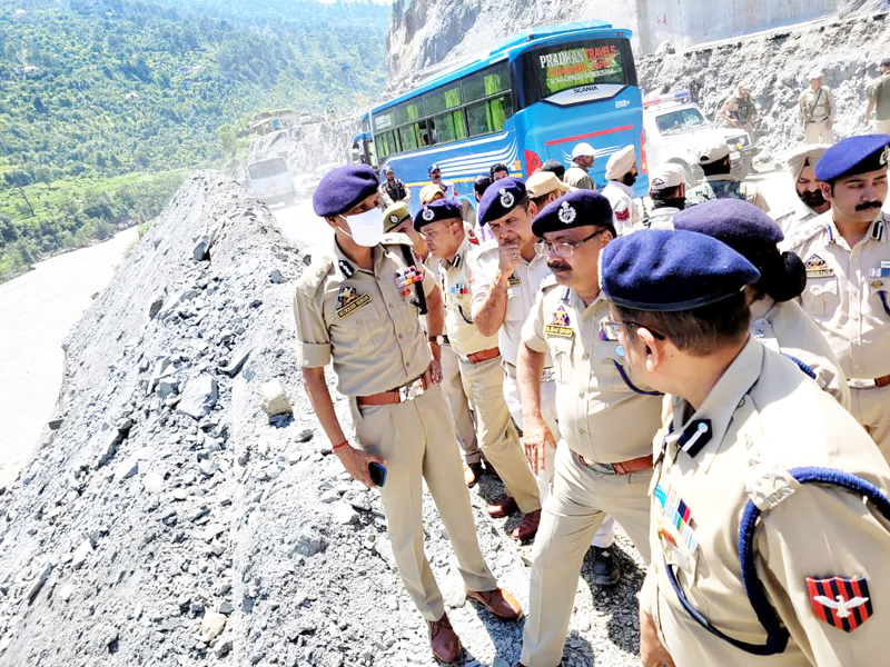 DGP Dilbag Singh inspecting the highway maintenance and restoration work in Ramban on Tuesday. DGP Dilbag Singh inspecting the highway maintenance and restoration work in Ramban on Tuesday.