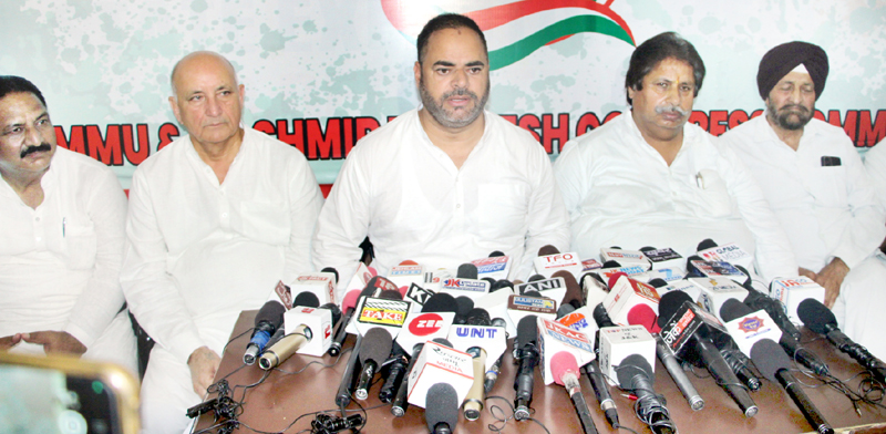 JKPCC president Vikar Rasool Wani, flanked by others addressing press conference in Jammu. -Excelsior/Rakesh JKPCC president Vikar Rasool Wani, flanked by others addressing press conference in Jammu. -Excelsior/Rakesh