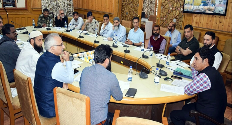 Div Com Kashmir V K Bidhuri convening a meeting of officers at Srinagar on Saturday. Div Com Kashmir V K Bidhuri convening a meeting of officers at Srinagar on Saturday.
