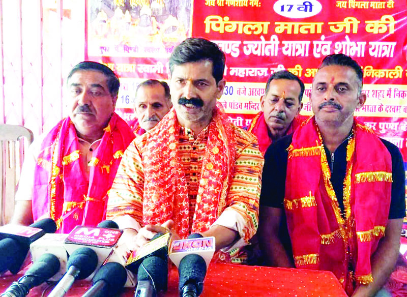 President of Adi Shakti Sewak Sanstha, Ashok Kumar Gupta addressing a press conference at Udhampur on Thursday. President of Adi Shakti Sewak Sanstha, Ashok Kumar Gupta addressing a press conference at Udhampur on Thursday.